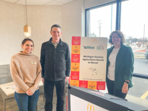 Michigan Ag Council representatives from Michigan Beef, the Michigan Vegetable Council, and the Michigan Pork Producers Association, kick-off Ag Month at the Okemos, MI McDonald’s.